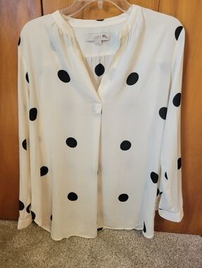 LOFT Maternity Cream Blouse with Black Polka Dots